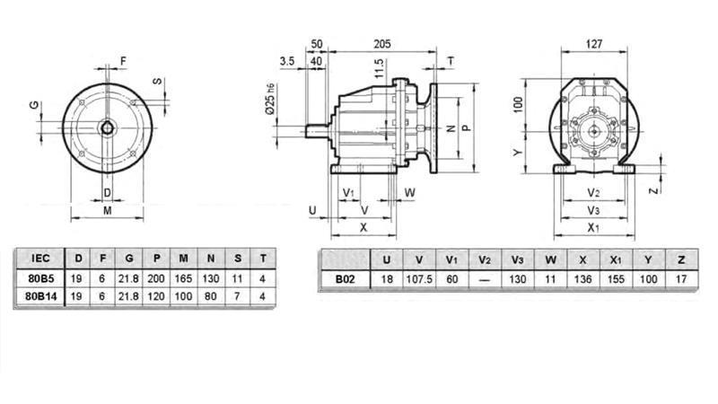 ERC02 HELICAL GEARBOX FOR ELECTRIC MOTOR MS80 (0,55-0,75kW) RATIO 24:1