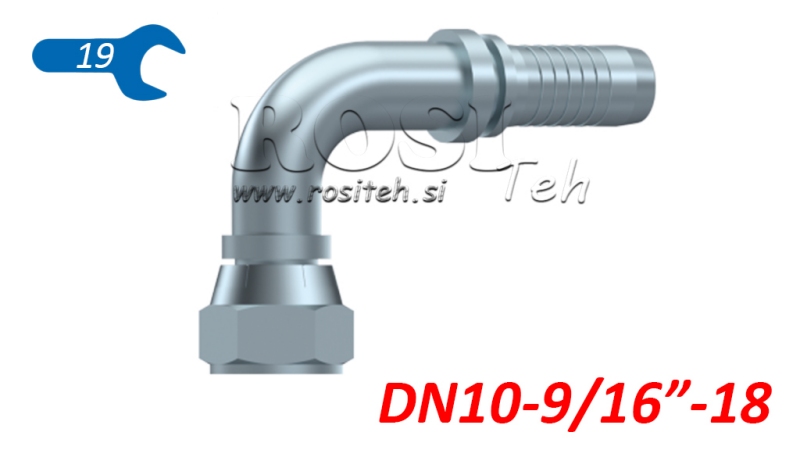 HIDRAVLIČNI PRIKLJUČEK DKJ JIC74° ŽENSKI KOLENO 90° DN10-9/16-18