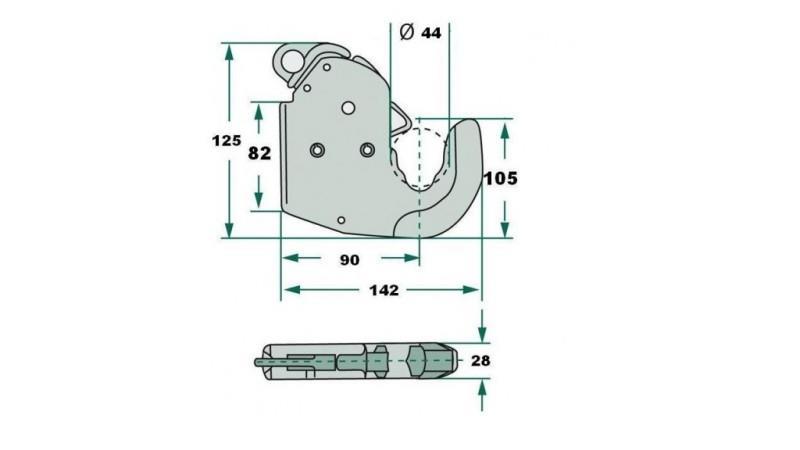 GANCHO AUTOMÁTICO PARA ENGANCHE DE TRACTOR HIDRÁULICO CAT.1 ECO - dimensiones