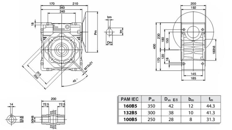 PMRV-150 ÜBERSETZUNGSGETRIEBE FÜR ELEKTROMOTOR MS132 (7,5kW) VERHÄLTNIS 40:1