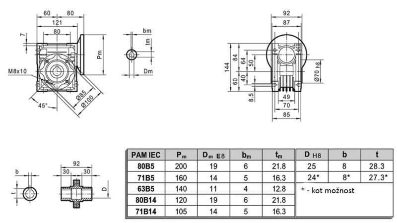 PMRV-50 REDUKTOR ZA ELEKTROMOTOR MS80 (0,55-0,75kW) RAZMERJE 10:1