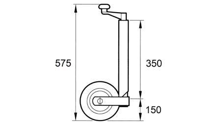 NAVOJNA PODPORNA NOGA S KOLESOM ZA AVTOPRIKOLICE 220mm 150kg