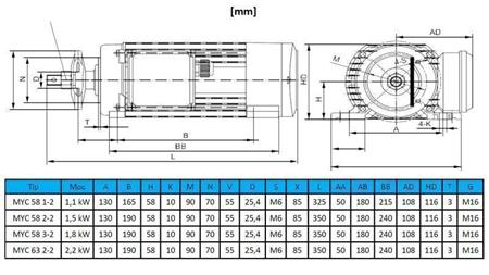 MOTORE ELETTRICO CIRCOLARE 230V-1,5kW-2790rpm MYC 58 2-2