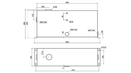 SERBATOIO IN METALLO 12 LITRO CUBO 255x155x450mm COMPLETO DI ATTREZZATURA