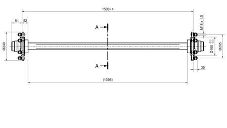 ASSE DEL RIMORCHIO 4800 kg SENZA FRENI (1500 mm)