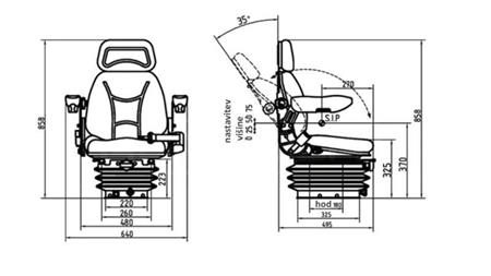 KOMFORT UNIVERZÁLNE SEDADLO PRE TRAKTORY A STROJE  S OPIERKOU