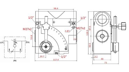 PRIORITETNI VENTIL 1/2 Z SKALO IN VARNOSTNIM VENTILOM 0-60lit, 0-200bar