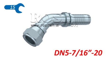 HYDRAULISCHE AANSLUITING DKJ JIC74° VROUWELIJKE ELBOW 45° DN5-7/16-20