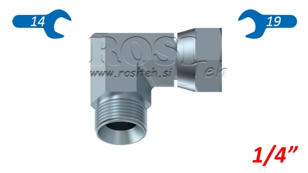HYDRAULISK BEND 90° BSP KORT SVENDE MØTRIK-HAN 1/4