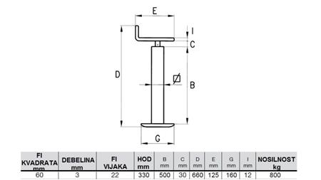 GAMBA DI SUPPORTO FILETTATA (ALTEZZA 660mm - CORSA 330mm) - 800KG