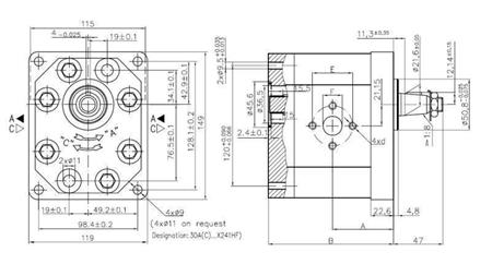 HIDRAVLIČNA ČRPALKA 30C42X241 FRONT GR.3 42 CC DESNA-dimenzije