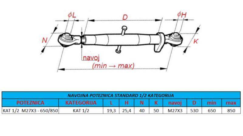 BRACCIO A 3 PUNTI FILETTATI DEL TRATTORE CAT 1/2 M27X3 - 650/850 ECO